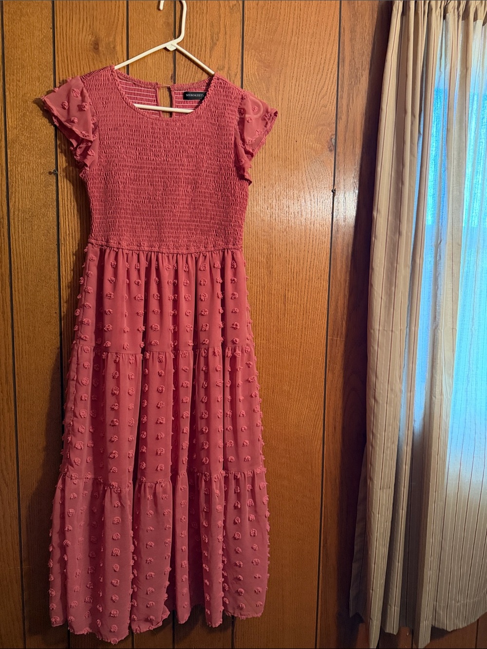 Women's Merokeety Pink Swiss-Dot Smocked Maxi Dress
